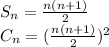 S_n =\frac{n(n+1)}{2} \\C_n = (\frac{n(n+1)}{2})^2