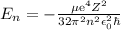 E_{n}=-\frac{\text{$\mu $e}^4 Z^2}{32 \pi ^2 n^2 \epsilon _0^2 \hbar }