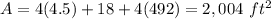 A=4(4.5)+18+4(492)=2,004\ ft^2
