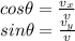 cos \theta = \frac{v_x}{v}  \\sin \theta = \frac{v_y}{v}