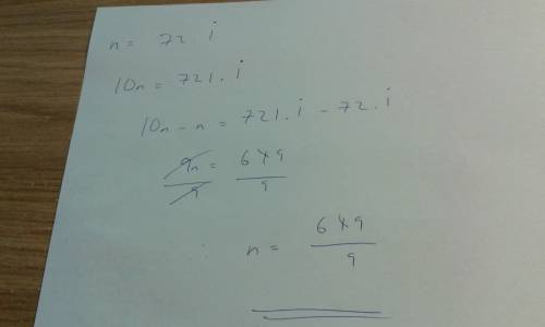 What is 72.1 repeating as a fraction?  simplified.