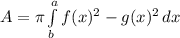 A=\pi  \int\limits^a_b {f(x)^2-g(x)^2} \, dx