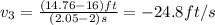 v_{3} =\frac{(14.76-16)ft}{(2.05-2)s}=-24.8ft/s