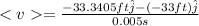 = \frac{-33.3405 ft \hat{j} - (-33 ft) \hat{j} }{0.005 s}