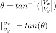 \theta =tan^{-1}(\frac{|V_{x}|}{|V_y|})\\\\|\frac{v_x}{v_y}|=tan(\theta )