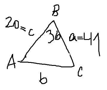 solve the triangle. b = 36°, a = 41, c = 20