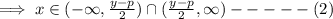 \implies x\in (-\infty, \frac{y-p}{2})\cap (\frac{y-p}{2}, \infty )-----(2)