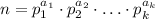 n=p_1^{a_1}\cdot p_2^{a_2}\cdot\ldots\cdot p_k^{a_k}