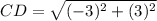 CD=\sqrt{(-3)^{2}+(3)^{2}}
