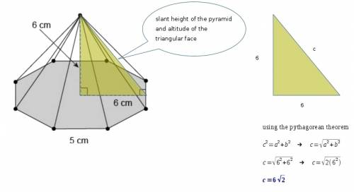 What is the lateral area of this regular octagonal pyramid?  84.9 cm² 120 cm² 169.7 cm² 207.8 cm²