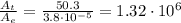\frac{A_t}{A_e}=\frac{50.3}{3.8\cdot 10^{-5}}=1.32\cdot 10^6