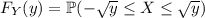 F_Y(y)=\mathbb P(-\sqrt y\le X\le\sqrt y)