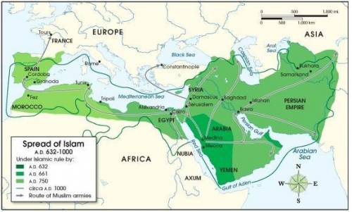 What conclusions can be drawn about the spread of islam from 632 through 1000 ad (ce) ?  a) islamic
