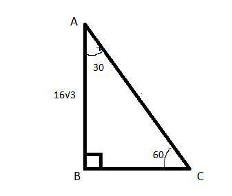 The longer leg of 30°-60°-90° triangle is 16√3. how long is the shorter leg?