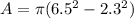 A=\pi(6.5^2-2.3^2)