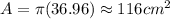 A=\pi(36.96)\approx116cm^2