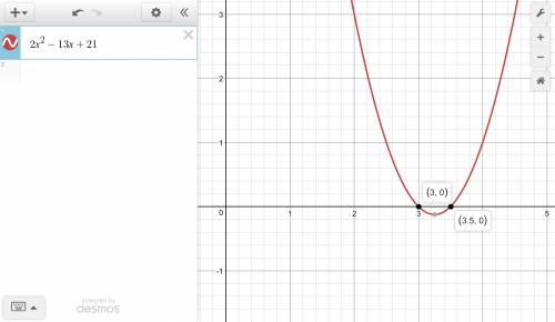 : solve 2x^2 − 13x + 21 = 0 by using an appropriate method. show the steps of your work, and explain