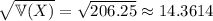 \sqrt{\mathbb V(X)}=\sqrt{206.25}\approx14.3614