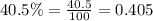 40.5\%=\frac{40.5}{100}=0.405