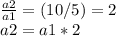 \frac{a2}{a1} = (10/5)=2 \\ a2= a1*2