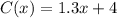 C(x)=1.3x+4