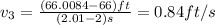 v_{3}=\frac{(66.0084-66)ft}{(2.01-2)s}=0.84ft/s