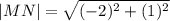 |MN|=\sqrt{(-2)^2+(1)^2}