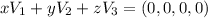 xV_{1} + yV_{2} + zV_{3} = (0,0,0,0)