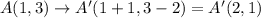 A(1,3)\rightarrow A'(1+1,3-2)=A'(2,1)