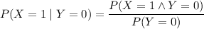 P(X=1\mid Y=0)=\dfrac{P(X=1\land Y=0)}{P(Y=0)}