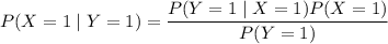 P(X=1\mid Y=1)=\dfrac{P(Y=1\mid X=1)P(X=1)}{P(Y=1)}