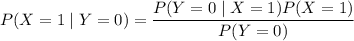 P(X=1\mid Y=0)=\dfrac{P(Y=0\mid X=1)P(X=1)}{P(Y=0)}