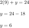 2(9) +y = 24\\\\y=24-18\\\\y=6