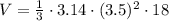 V = \frac{1}{3} \cdot 3.14 \cdot (3.5)^2 \cdot 18