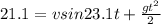 21.1=vsin23.1t+\frac{gt^2}{2}