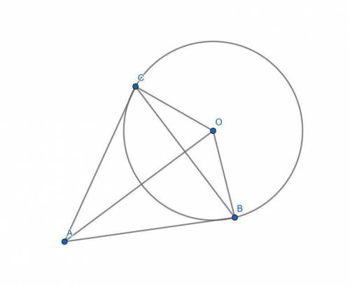 Lines  ab and  ac tangent to circle k(o) at b and c respectively. find bc, if m∠oab=30°, and ab=5 cm