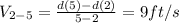 V_{2-5}=\frac{d(5)-d(2)}{5-2}=9 ft/s