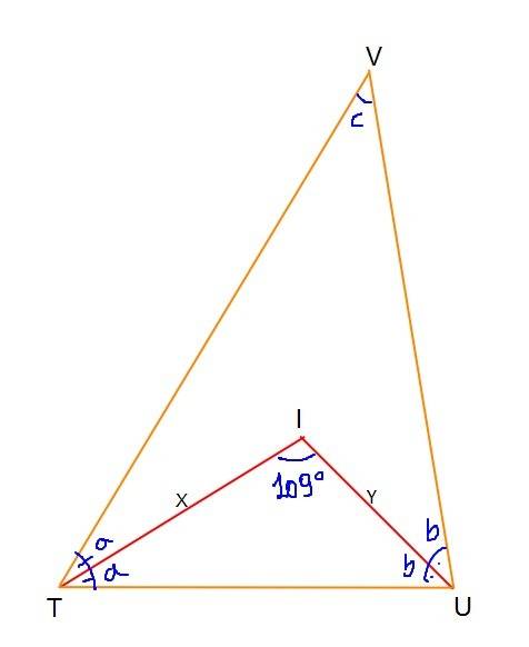 Angle bisectors tx and uy triangle tuv meet at point i. find all possible values of anglev if anglet