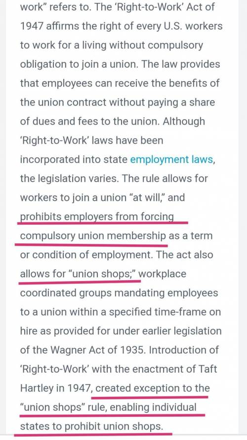 Today, some states have right-to-work laws, which  question 7 options:  prohibit closed shops and un