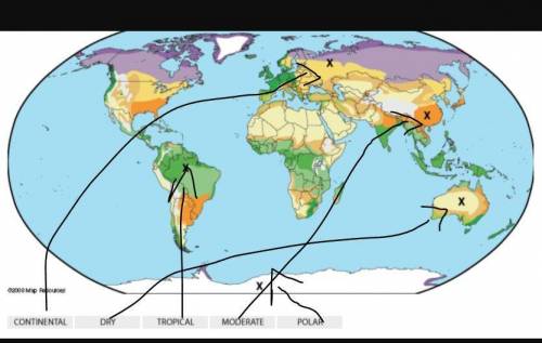 On the map, find the x that shows where the climate regions are located. click on the name of a clim