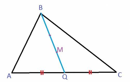 In triangle abc, segment bq is a median of the triangle and point m is the centroid. if bm = 9x and