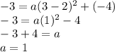 -3=a(3-2)^{2} +(-4)\\-3=a(1)^{2} -4\\-3+4=a\\a=1