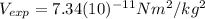 V_{exp}=7.34 (10)^{-11} Nm^{2}/kg^{2}