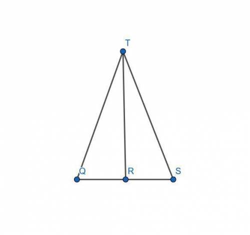 Triangle qst is isosceles, and line segment r t bisects anglet. triangle q s t is cut by bisector r