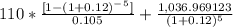110*\frac{[1-(1+0.12)^-^5]}{0.105}+ \frac{1,036.969123}{(1+0.12)^5}