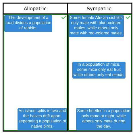 For each scenario given, decide whether allopatric or sympatric speciation would be the likely resul