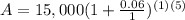 A=15,000(1+\frac{0.06}{1})^{(1)(5)}