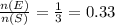 \frac{n(E)}{n(S)}=\frac{1}{3}=0.33