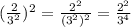 ( \frac{2}{3^{2}})^{2} = \frac{2^{2}}{(3^{2})^{2}} = \frac{2^{2}}{3^{4}}