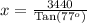 x=\frac{3440}{\text{Tan}(77^o)}